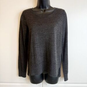 Ann Taylor LOFT Charcoal Gray Merino Wool Velvet Trim Sweater Medium